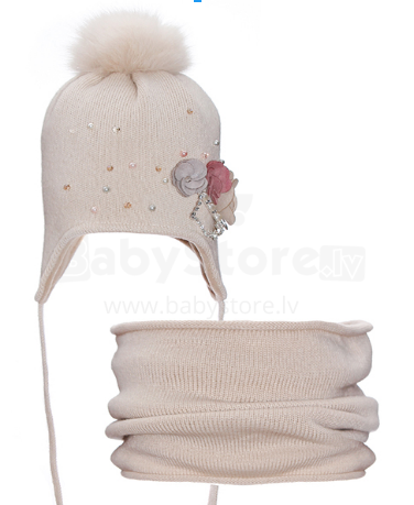 Nikola Handmade Art.17Z23K Bērnu ziemas vilnas cepure ar pomponu  + šalle (48-50 izm.)
