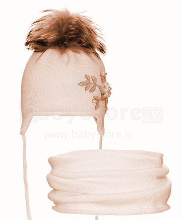 „Nikola Handmade Art.17Z24K“ vaikiška žieminė vilnos kepurė su pomponu + šaliku (50–52 dydžiai)