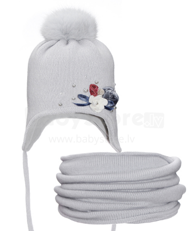 „Nikola Handmade Art.17Z22K“ vaikiška žieminė vilnos kepurė su pomponu + šaliku (52-54 dydis)