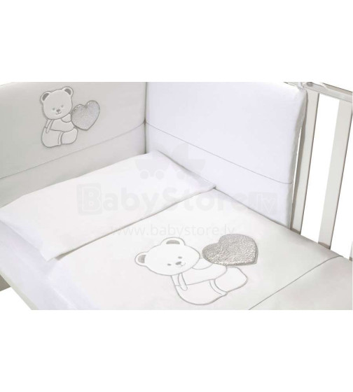 Baby Expert Balu White/Silver  Art.100808 Комплект изысканного детского постельного белья из 4-х частей