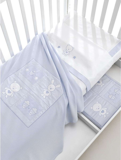 „Erbesi“ antklodė „Candy Lignt Blue Art“ 100848 Vaikų antklodė su siuvinėjimu ir aplikacija 110x130 cm
