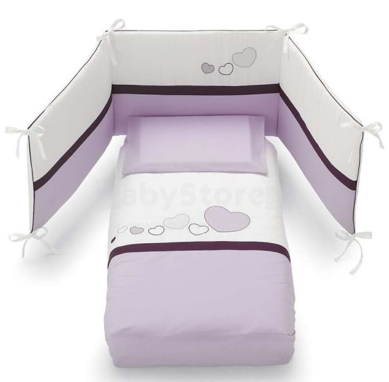 Erbesi Cuore White/Violet Art.100969 Комплект изысканного детского постельного белья из 4-х частей