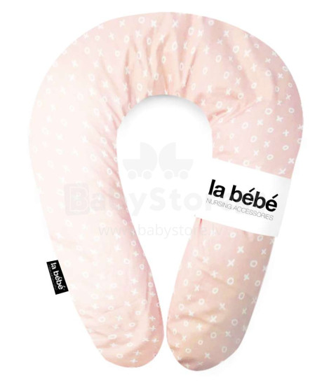 La Bebe™ Snug Cotton Nursing Maternity Pillow Art.101728 TicTacToe Pink Pakaviņš (pakavs) mazuļa barošanai, gulēšanai, pakaviņš grūtniecēm  20*70cm