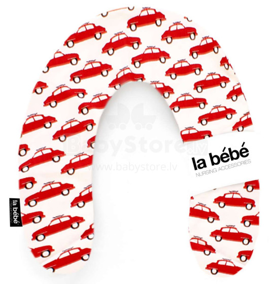 „La Bebe ™“ RICH medvilnės slaugos motinystės pagalvė, 102773 automobiliai Raudona-balta pasaga kūdikiui maitinti, miegoti, pasaga nėščioms moterims 30x175 cm