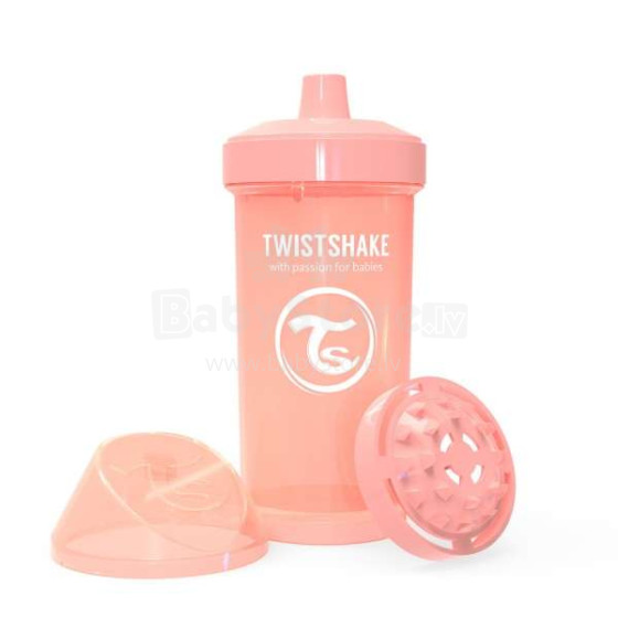 „Twistshake Kid“ puodelis, 78322 pastelinis persikų butelis su snapeliu nuo 12 mėnesių, 360 ml
