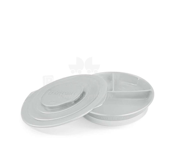 Twistshake Divided Plate Art.78172 Pastel Grey  Тарелка пластмассовая с тремя отделениями и крыжкой
