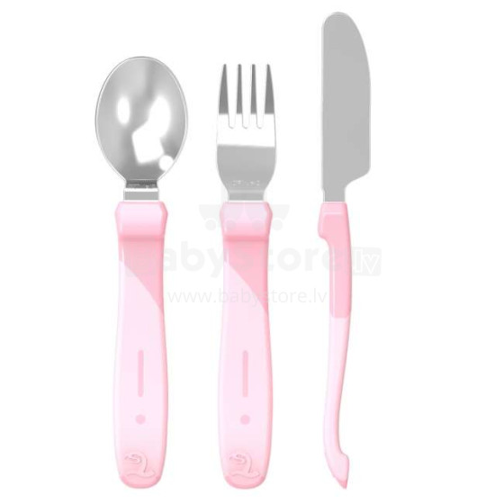 „Twistshake Learn Cutlery Art“, 78209, pastelinės rožinės spalvos stalo įrankių rinkinys, šaukštas, šakutė ir peilis