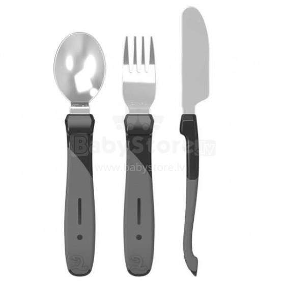 Twistshake Learn Cutlery Art.78218 Black Столовые приборы из нержавеющей стали эргономичной формы