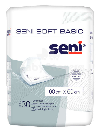 Seni Soft Basic Art.103317  Пеленки одноразовые впитывающие 30 шт. 60x60 см