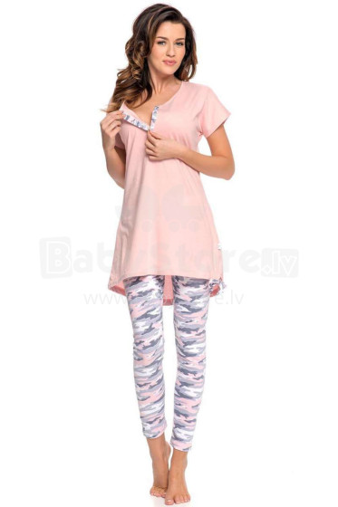 Dobranocka Art.9007 Saldūs rožiniai medvilniniai naktiniai marškiniai nėščioms moterims ir antblauzdžiai