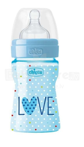 Chicco Love Edition WellBeing Art.09561.00 Mėlynas vaikų plastikinis fiziologinis buteliukas su silikonine čiulptuku, 150ml