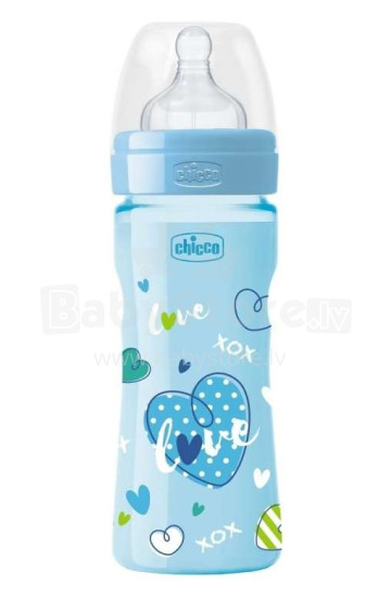 Chicco Love Edition WellBeing Art.09562.00 Blue  Bērnu plastmasas fizioloģiskā pudelīte ar silikona knupīti ,250ml