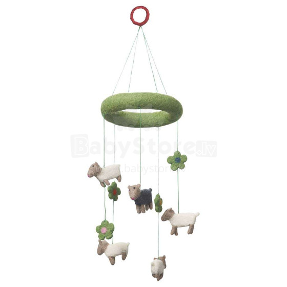 „Klippan“ iš Švedijos „Mobiles Sheep“. Art. 600069 Kabantis žaislas iš vilnos vežimėlyje