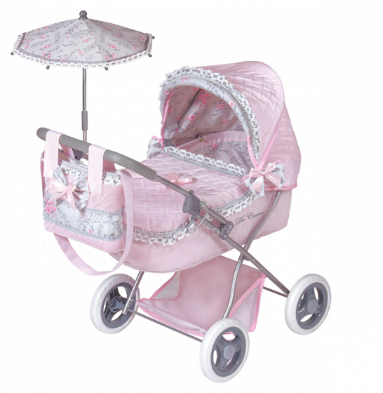 DeCuevas Toys Classic Romantic Art.85019 lėlių vežimėlis su vežimėliu ir skėčiu