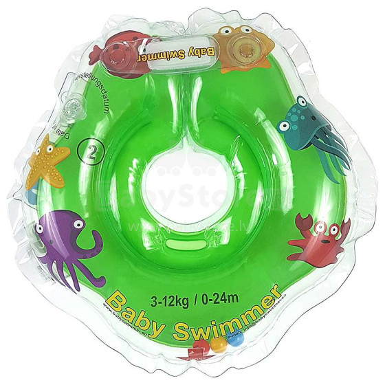Kūdikių plaukikas - plaukimo žiedas kūdikiams Žalia (pripučiamas žiedas aplink kaklą maudynėms) 0 -24 mėnesiai (kroviniams nuo 3-12 kg).