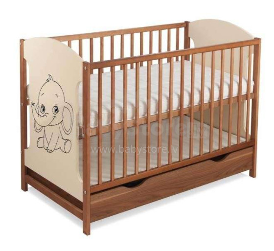 Bobababy Miki Elephant Art. 22913 Riešutmedžio 103 vaikų lova su stalčiumi (riešutmedžio / grietinėlės)