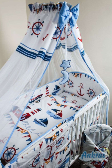 Ankras Marina Kokvilnas gultas veļas komplekts no 6 daļām 120x90/180cm - zils