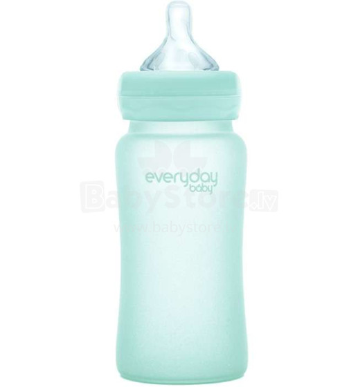 Kasdienis kūdikio stiklo šilumos jutimo art. 10227 Mint Green Antikoliniai stikliniai maitinimo buteliukai su temperatūros indikatoriumi 240ml