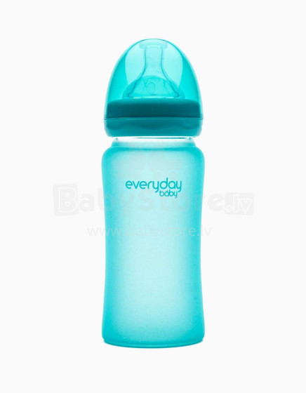 Everyday Baby  Glass Heat  Sensing   Art.10223 turquoise Стеклянная  бутылочка для кормления с индикатором температуры 240 мл.