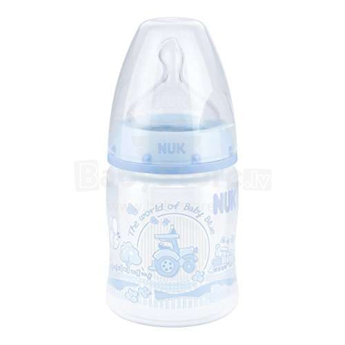 Nuk First Choice Blue Art. SD19 plastikinis butelis su 1 dydžio silikoniniu čiulptuku (0-6 mėn.) Pieno mišiniui 150 ml