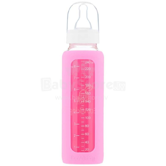 EcoViking Pink Art.107332 Антиколиковая стеклянная бутылочка для кормления, 240мл