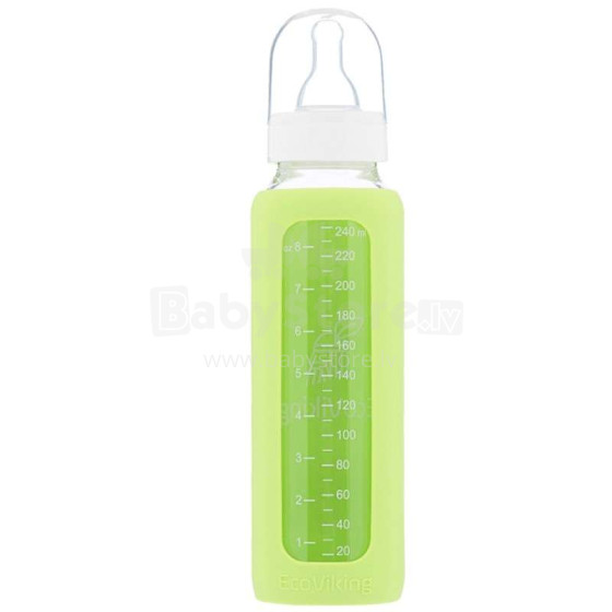 EcoViking Green Art.107334 Антиколиковая стеклянная бутылочка для кормления, 240мл