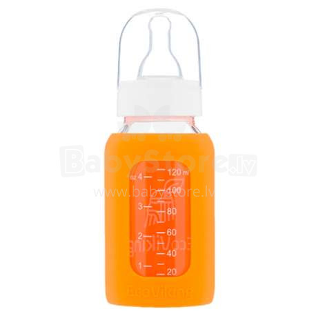 EcoViking Orange Art.107335 Антиколиковая стеклянная бутылочка для кормления, 120мл