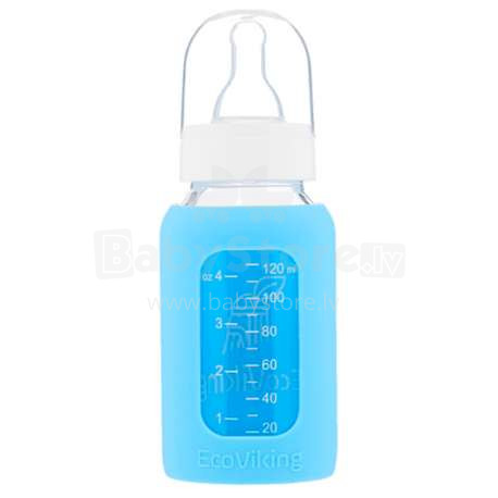 EcoViking Blue Art.107338  Антиколиковая стеклянная бутылочка для кормления, 120мл