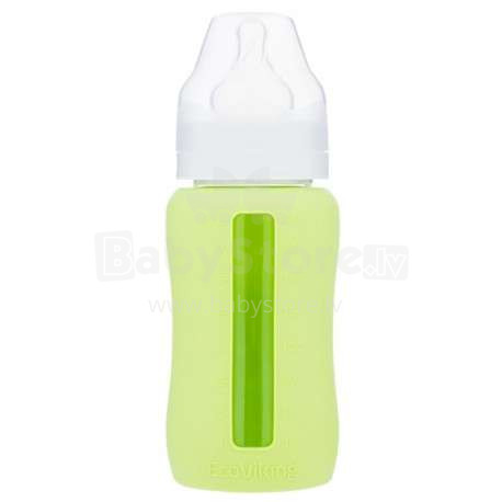 EcoViking Green Art.EV0025 Антиколиковая стеклянная бутылочка для кормления, 240мл