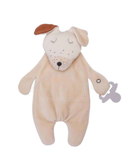 Wooly Organic Dog Art.T-84-D-06 Augstākas kvalitātes - Eko kokvilnas mīksta rotaļlieta miega lupatiņa ar knupja turētāju Suns, (100% dabisks)