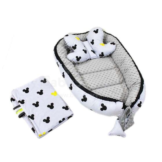 Baby Love Babynest Set Art. 110990 Rinkinio lizdas - kokonas, pagalvė, languotas