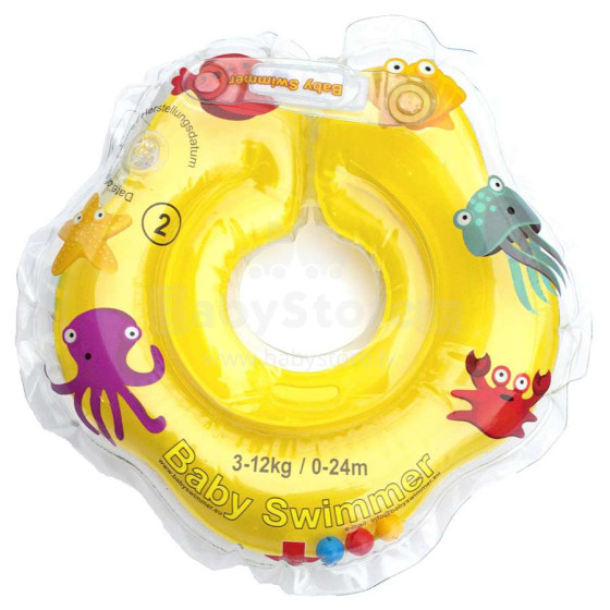 Kūdikio plaukikas - kūdikio maudymosi žiedas geltonas (pripučiamas žiedas aplink kaklą maudynėms) 0 -24 mėnesiai (kroviniams nuo 3-12 kg).