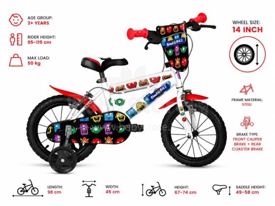 Bike Fun  MTB 14 Boy 1 Speed  Art.77325 Vaikiškas dviratis su pripučiamais ratais ir plieniniu rėmu