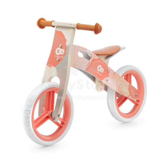 KinderKraft'21 Runner Natural Coral Art.KRRUNN00CRL0000 Vaikiškas motoroleris su mediniu rėmu