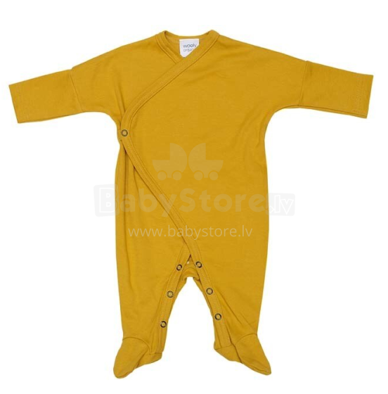 „Wooly“ organinis miego kostiumas, 13701 auksinės geltonos spalvos organinės medvilnės ilgomis rankovėmis