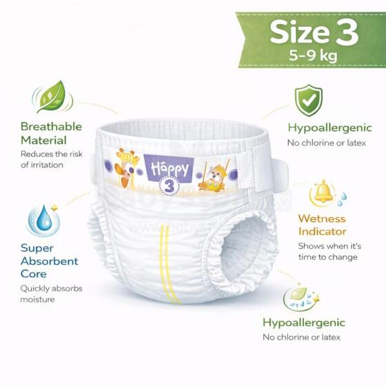 Happy Midi Baby sauskelnės 3 dydis nuo 5-9kg, 1vnt.