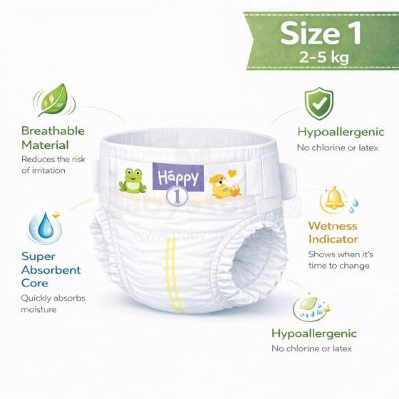 Happy Newborn Baby vystyklai 1 dydis nuo 2-5kg, 1vnt.