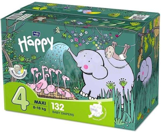 Happy Maxi Box Art. 14836 Vaikiškos sauskelnės 4 dydis nuo 8-18kg, 66x2vnt.