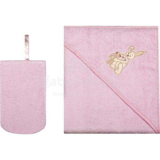 Womar Towel Art.3-Z-OK-060 Pink  Детское махровое полотенце с капюшоном и  варежкой 80 х 80 см