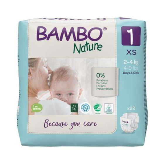 „Bambo Nature Newborn Art“ .NBAMB4435 Vaikiškos sauskelnės 1 dydis nuo 2-4 kg, 22vnt.