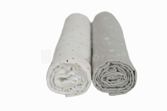 YappyKids Muslin Art.118175 Pilka ir balta Aukščiausios kokybės muslino vyniojimo vystyklai, 2 vnt. (70x100 cm)