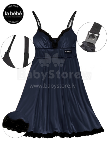 La Bebe™ Nursing Cotton Mia Art.119135 Navy Blue  Grūtnieču barošanas naktskrekls topošām māmiņām  ar mežģinēm