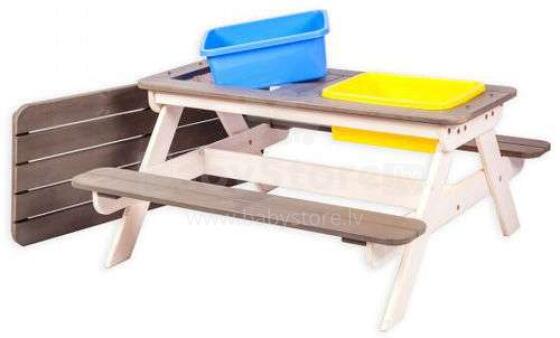 Folkland Art.119896 White Graphite Multifunctional children's picnic table with baths 100cmx103cmx49cm