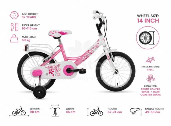 Esperia Kids Bike Junior Game Girl 14 Art.Art.9700 Vaikiškas dviratis su pripučiamais ratais ir plieniniu rėmu