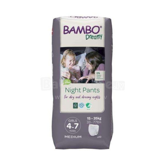Bambo Dreamy Night Pants Art.NBAMB9867 Mergaičių ekologiškos kelnaitės nuo 4 iki 7 metų (15-35 kg), 10vnt.