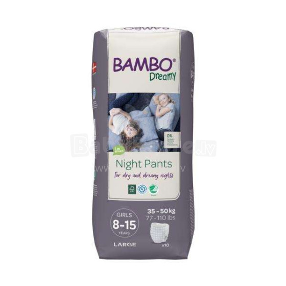 Bambo Dreamy Night Pants Art.NBAMB9890 Mergaičių ekologiškos kelnaitės nuo 8 iki 15 metų (35-50 kg), 10vnt.