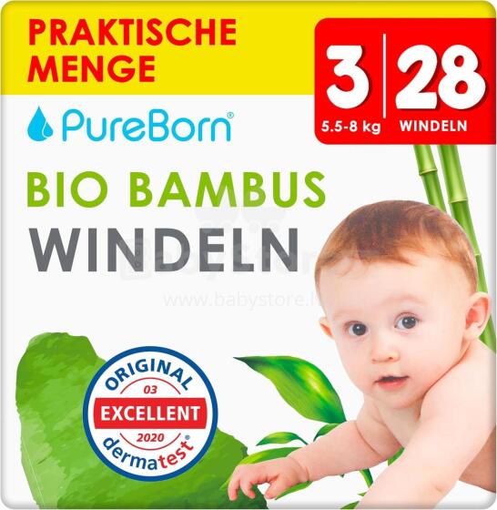 Pureborn Organic Bamboo Art.121312 Ekologiškos kelnaitės iš 3 dydžio bambuko pluošto, 5,5-8 kg