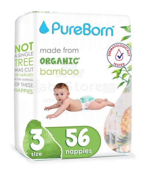 Pureborn Organic Bamboo Art.121312 Ecological diapers made of bamboo fiber size 3, 5.5-8 kg