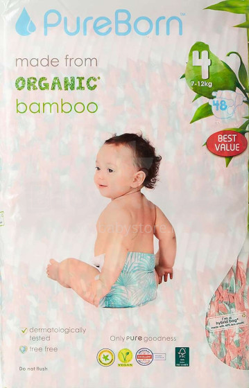 Pureborn  Organic Bamboo Art.121313 Ecological diapers made of bamboo fiber size 4, 7-12 kg