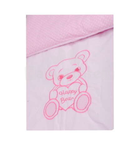 Vežimėlių komplektas HAPPY BEAR rožinis (antklodė + pagalvė) INKURAI